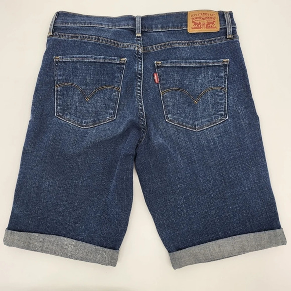 Levi's Dark Wash Embroidered Bermuda Denim Shorts Sz 29 - Picture 4 of 12